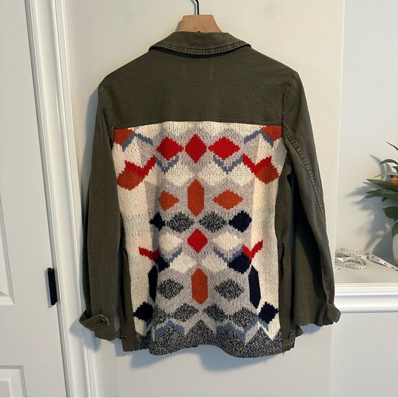 Anthropologie Green Cotton Knit Jacquard Mixed Media Jacket Small - Picture 8 of 16